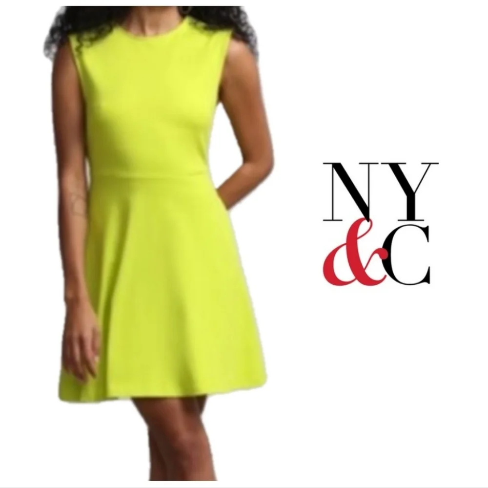 New York & Company Neon Lime A-Line Sleeveless Dress - Picture 1 of 6